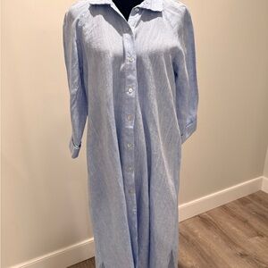 Custom-made Light Blue Button-Front Linen Shirt Dress